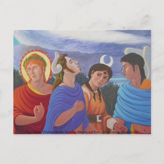 Four Deities Walking Postcard (Front)