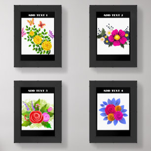 Four different Beautiful Flower Images Add text Wall Art Sets