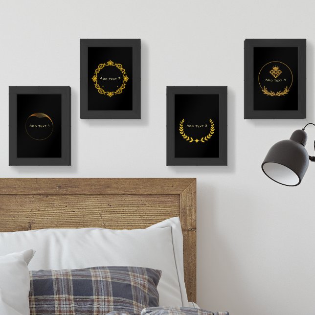 Four different logo images with Custom Text Clean Wall Art Sets (Bedroom)
