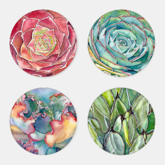 Four Different Succulent Designs Coaster Set