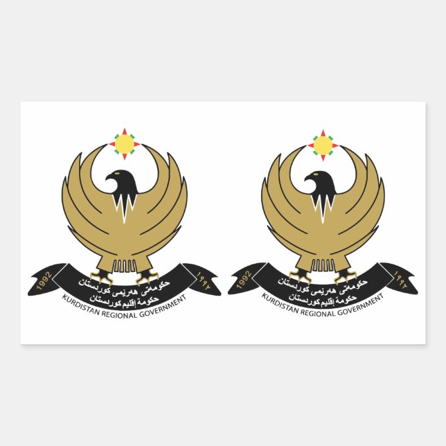 FOUR Double Kurdistan Coat of Arms Rectangular Sticker (Front)
