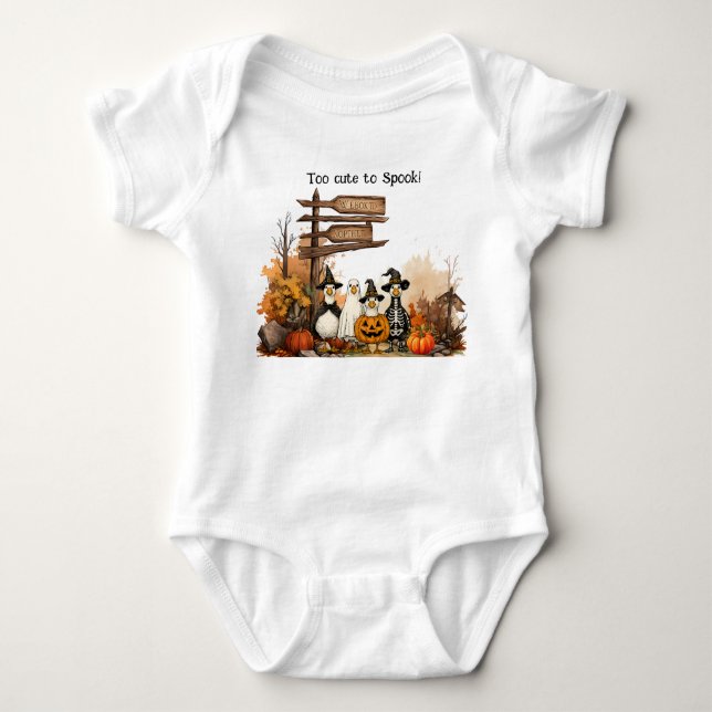 Four Ducks in Costumes-Too Cute To Spook T-Shirt Baby Bodysuit (Front)