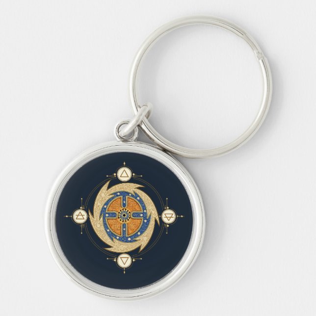 Four Elements Moroccan Mandala Sacred Geometry Keychain (Front)