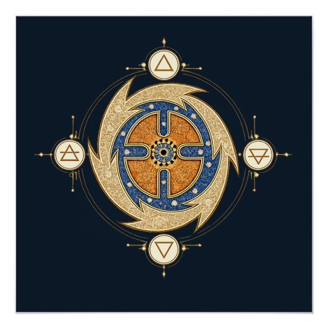 Four Elements Moroccan Mandala Sacred Geometry Poster (Front)