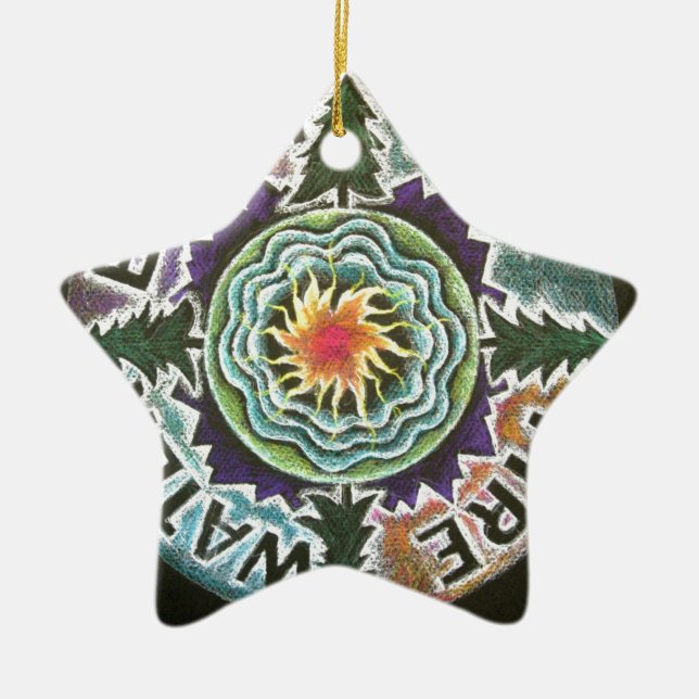 Four Elements Sun Mandala Ceramic Ornament (Front)
