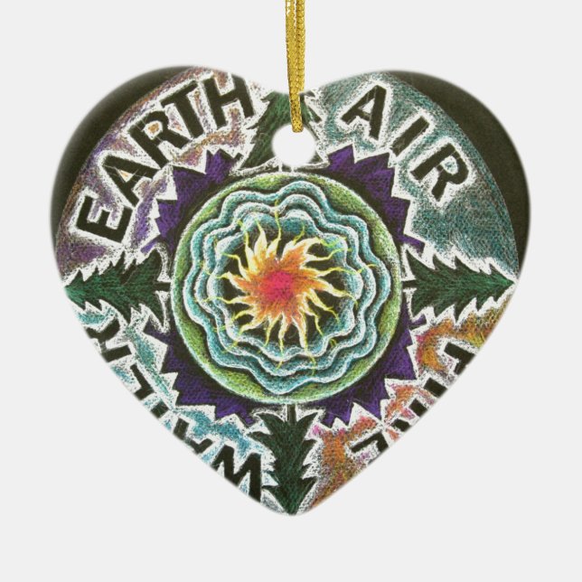 Four Elements Sun Mandala Ceramic Ornament (Front)