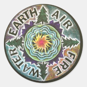 Four Elements Sun Mandala Classic Round Sticker by arteeclectica at Zazzle