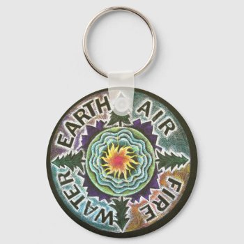 Four Elements Sun Mandala Keychain by arteeclectica at Zazzle
