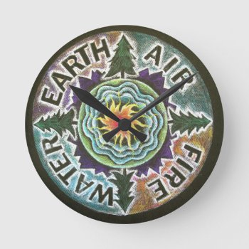 Four Elements Sun Mandala Round Clock by arteeclectica at Zazzle