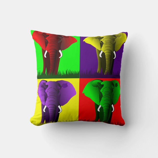 Four Elephants psychedelic colours Throw Pillow (Front)
