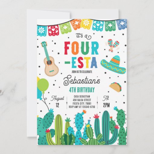 Four-Esta Mexican Fiesta 4th Birthday Party Invitation | Zazzle