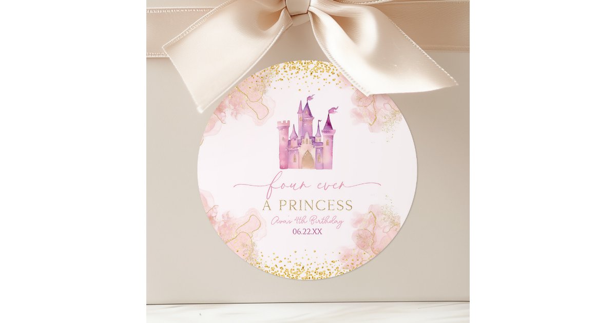 Four Ever A Princess Castle 4th Birthday Party Classic Round Sticker ...