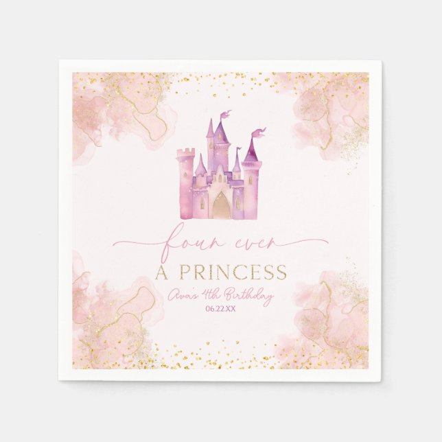 Four Ever A Princess Castle 4th Birthday Party Napkins (Front)