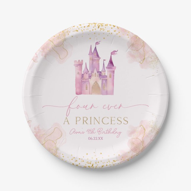 Four Ever A Princess Castle 4th Birthday Party Paper Plates (Front)