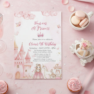 Four Ever A Princess Castle unicorn 4th Birthday Invitation