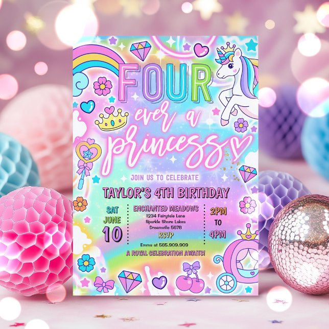 Four Ever A Princess Fairytale 4th Birthday Party Invitation (Creator Uploaded)