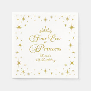 Four Ever a Princess Gold Princess 4th Birthday Napkins