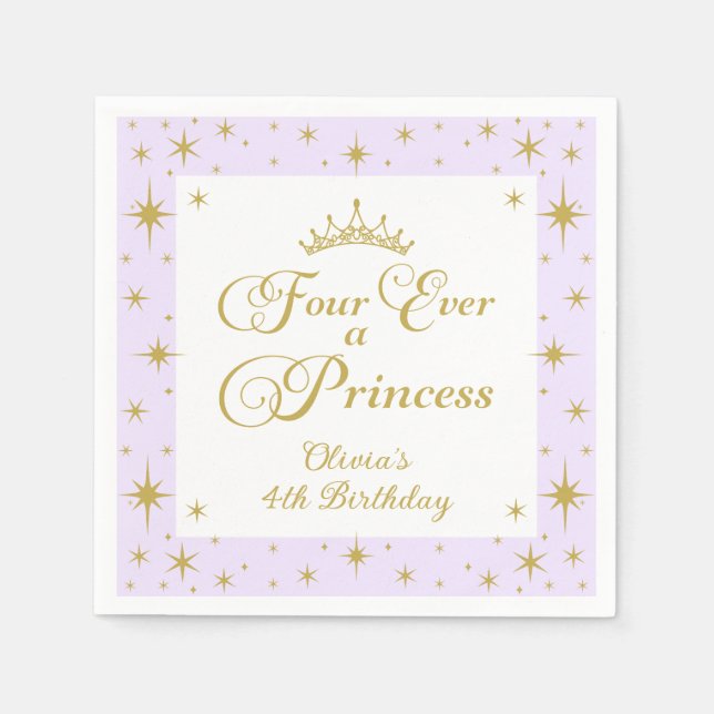 Four Ever a Princess Gold Princess 4th Birthday Napkins (Front)