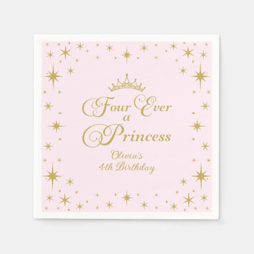 Four Ever a Princess Gold Princess 4th Birthday Napkins