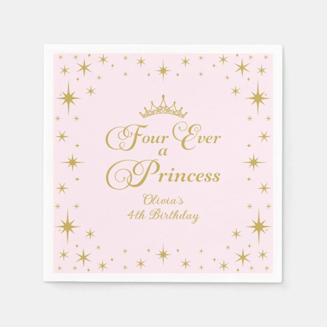 Four Ever a Princess Gold Princess 4th Birthday Napkins (Front)
