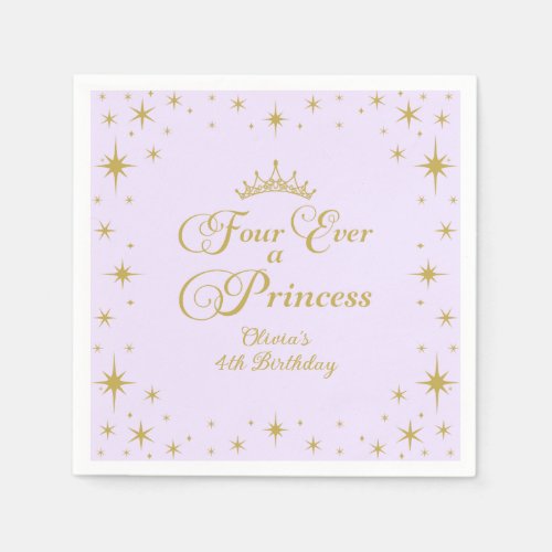 Four Ever a Princess Gold Princess 4th Birthday Napkins