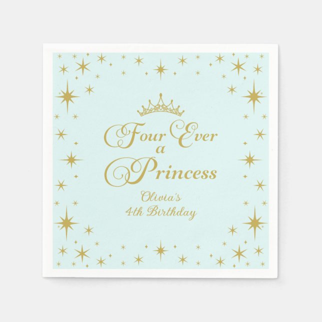 Four Ever a Princess Gold Princess 4th Birthday Napkins (Front)