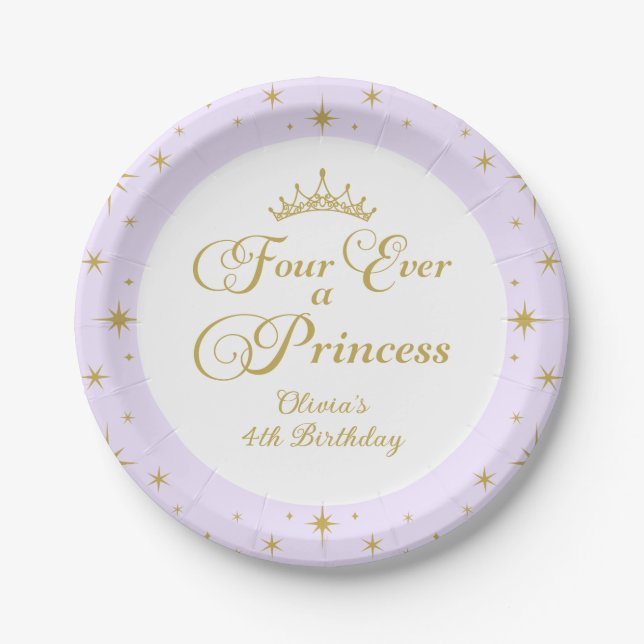 Four Ever a Princess Gold Princess 4th Birthday Paper Plates (Front)