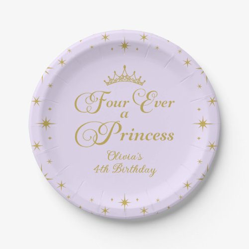 Four Ever a Princess Gold Princess 4th Birthday Paper Plates