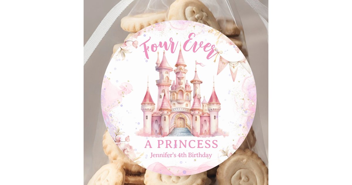 Four Ever A Princess Pink Castle Girl 4th Birthday Classic Round ...