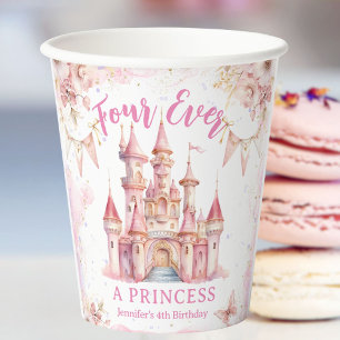 Four Ever A Princess Pink Castle Girl 4th Birthday Paper Cups