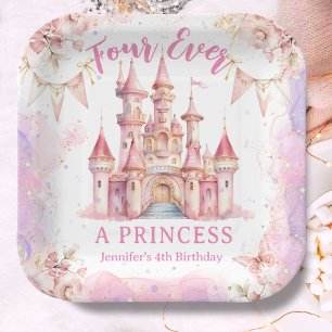 Four Ever A Princess Pink Castle Girl 4th Birthday Paper Plates