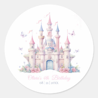 Four Ever A Princess Pink Girl 4th Birthday Party Classic Round Sticker