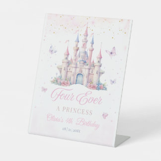 Four Ever A Princess Pink Girl 4th Birthday Party Pedestal Sign