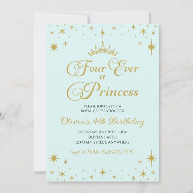 Four Ever a Princess Royal 4th Birthday Invitation (Front)