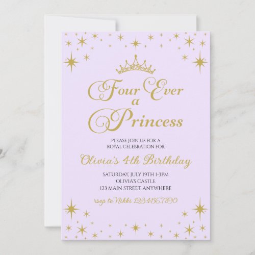 Four Ever a Princess Royal 4th Birthday Invitation