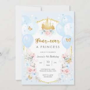 Four Ever A Princess Royal Theme Girl 4th Birthday Invitation