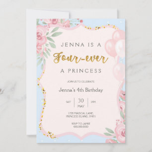 Four Ever A Princess Royal Theme Girl 4th Birthday Invitation