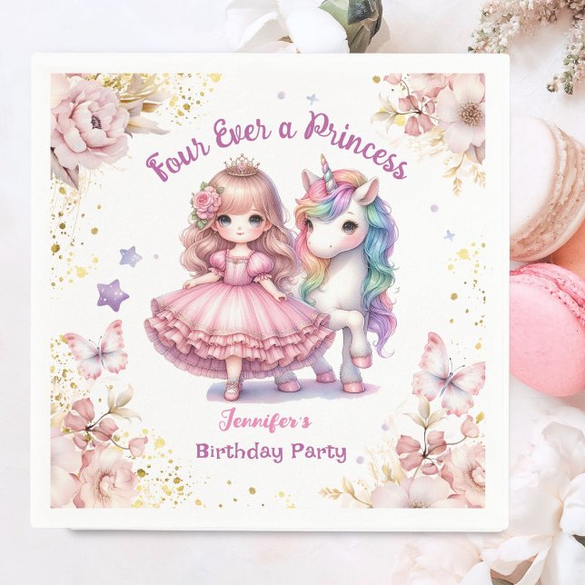 Four Ever A Princess Unicorn 4th Birthday Party Napkins (Creator Uploaded)