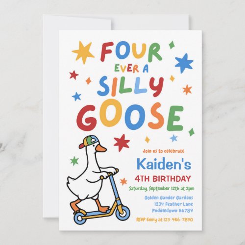 Four Ever A Silly Goose Boy 4th Birthday Party  Invitation