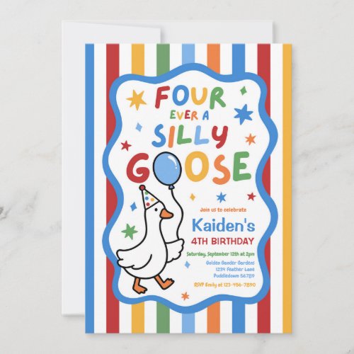 Four Ever A Silly Goose Boy 4th Birthday Party  Invitation