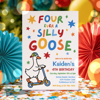 Four Ever A Silly Goose Boy 4th Birthday Party Invitation