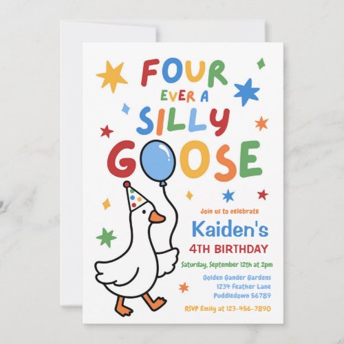 Four Ever A Silly Goose Boy 4th Birthday Party Invitation