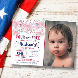Four Ever Free! 4th Of July 4th Birthday Party Invitation