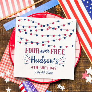 Four Ever Free! 4th Of July 4th Birthday Party Napkins