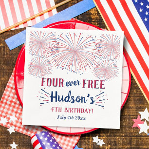 Four Ever Free! 4th Of July 4th Birthday Party Napkins