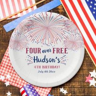 Four Ever Free! 4th Of July 4th Birthday Party Paper Plates