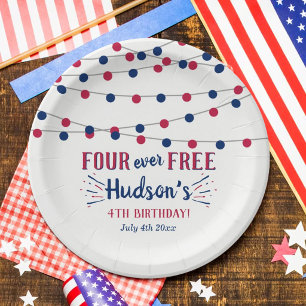 Four Ever Free! 4th Of July 4th Birthday Party Paper Plates