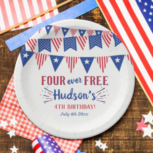 Four Ever Free! 4th Of July 4th Birthday Party Paper Plates