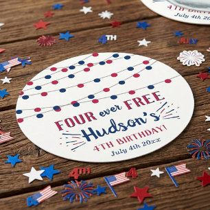 Four Ever Free! 4th Of July 4th Birthday Party Round Paper Coaster