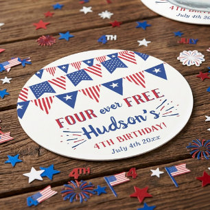 Four Ever Free! 4th Of July 4th Birthday Party Round Paper Coaster